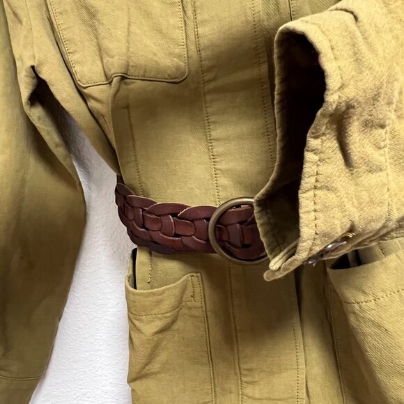 H&M Linen Blend Green Utility Jacket w‎ Braided Leather Holister Belt Size 2 - Picture 5 of 16